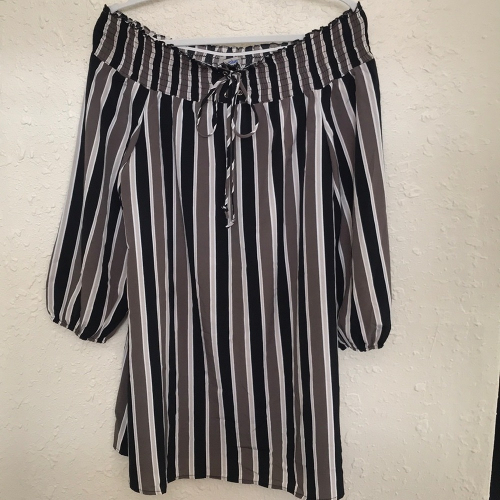Off the shoulder, striped dress;wear over leggings